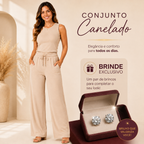 Conjunto Feminino Canelado Confortável Mirella + Par de Brincos de Brinde