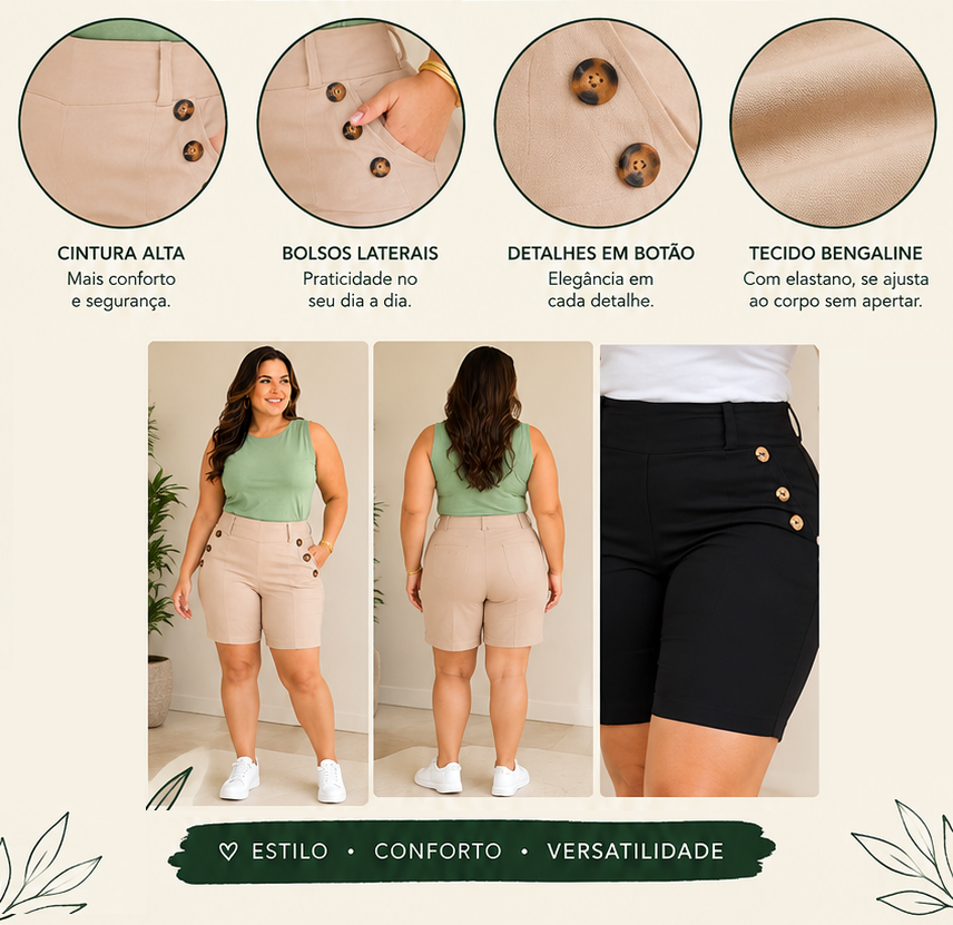 Kit 5 Bermudas Femininas Social Cintura Alta Bengaline – Movety