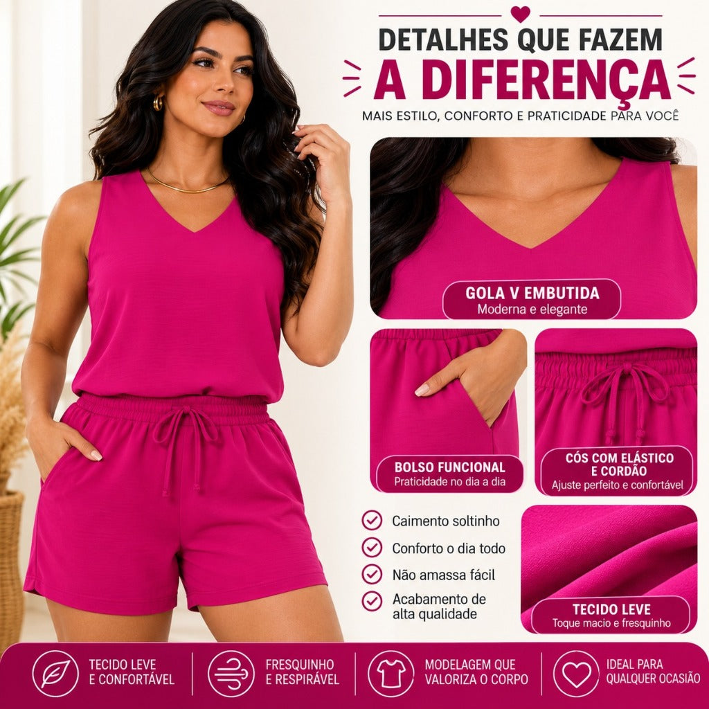 Kit 3 Conjuntos Femininos com Decote V em Tecido Duna - Anne
