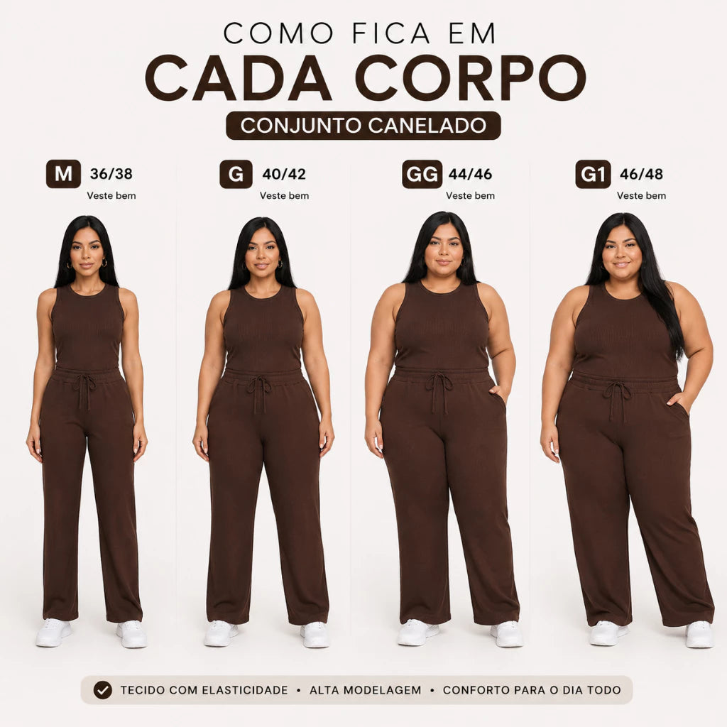 Conjunto Feminino Canelado Confortável Mirella + Par de Brincos de Brinde